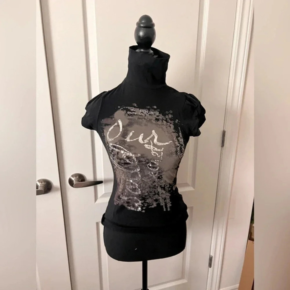 Zara |  Vintage Y2K Evening Collection Bedazzled Turtle Neck | Size S [200] - Picture 2 of 7